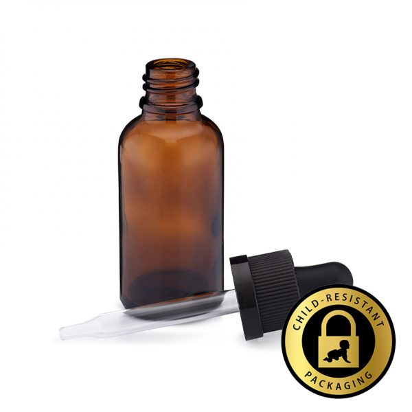 15ml Amber Glass Dropper Bottles With Child Resistant Cap (240Qty
