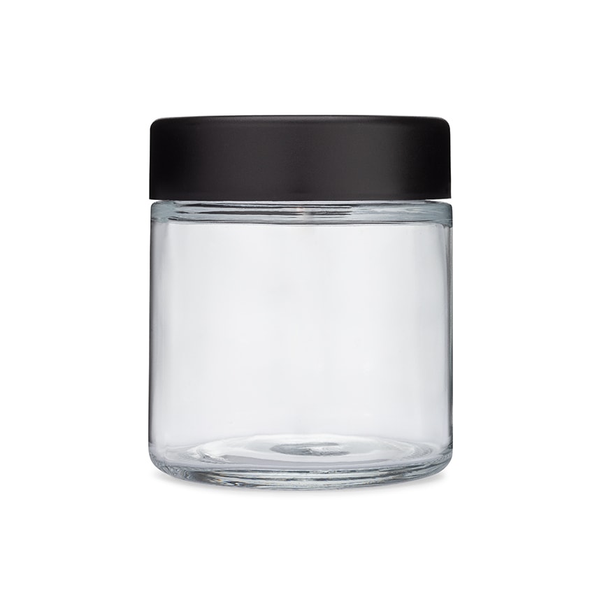 3oz Extra Wide Clear Glass Jar with Black Child-Proof Cap (144 Count CASE)