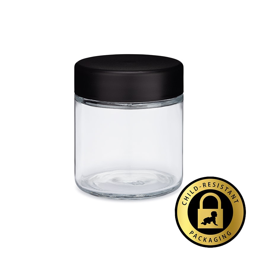 3oz Glass Jar w/ Smooth Black Screw Top Lid ; 150/case