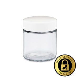 3oz White Cap Child-Resistant Glass Jars (150qty)